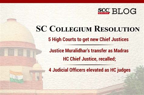 Sc Collegium Resolution Recommends Appointment Of 5 Judges As Chief