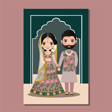 Wedding Invitation Card The Bride And Groom Cute Couple In Traditional