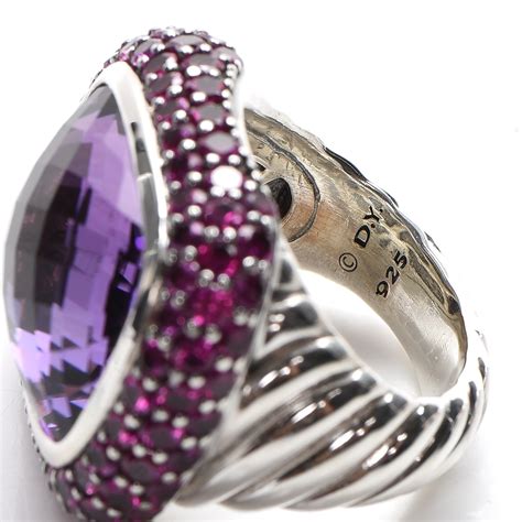 David Yurman Sterling Silver Amethyst Pink Sapphire 18mm Waverly Ring