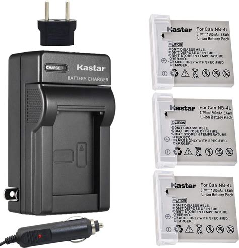 Kastar Batería paquete de 3 y kit de cargador para Canon NB 4L CB