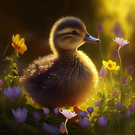 Premium Photo Happy Duckling In The Farm Pond Among Cheerful Colorful