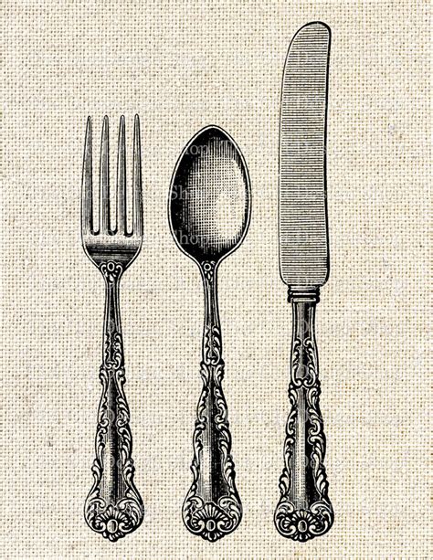 Fork Spoon Knife Vintage Clip Art Kitchen Cutlery Illustration | Etsy