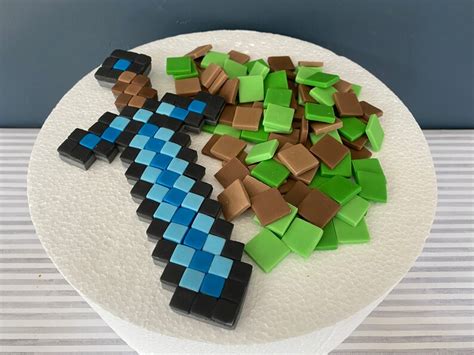 Minecraft Fondant Cake Topper Set With Diamond Sword Edible Etsy