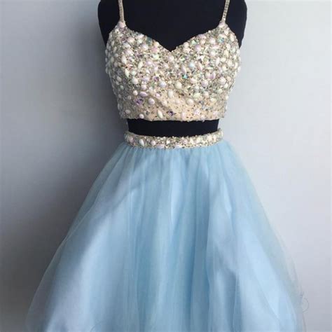 Homecoming Dresses Sexy Prom Gown Spaghetti Straps Prom Dress Two Piece