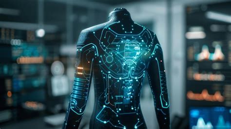 Premium Photo Man In Futuristic Suit With Glowing Lights