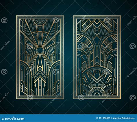 Gold Art Deco Panels On Dark Turquoise Background Stock Vector