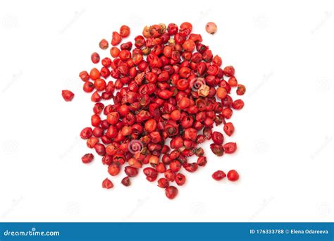 Pile Of Pink Pepper Corns On White Background Stock Photo Image Of