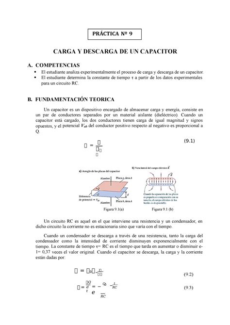 Práctica 9 Carga Y Descarga De Un Capacitador Yo Carga Y Descarga De