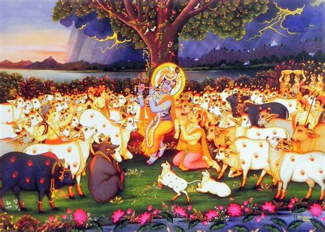 Krishna Mesmerising People and Cows of Vrindavan by His Flute