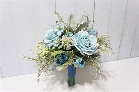 Shades Of Blue Bridal Bouquet Dusty Blue Bridesmaid Bouquet Etsy