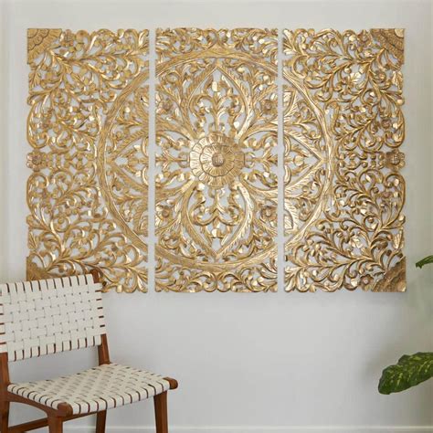 Litton Lane Wood Cream Handmade Intricately Carved Floral Wall Decor