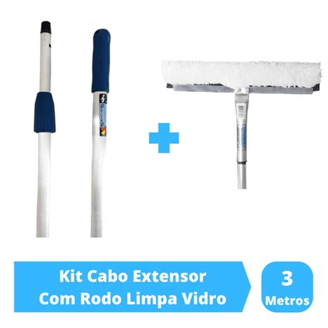 Kit Cabo Extensor para Limpeza 3 Metros Rodo Limpa Vidros Mágico