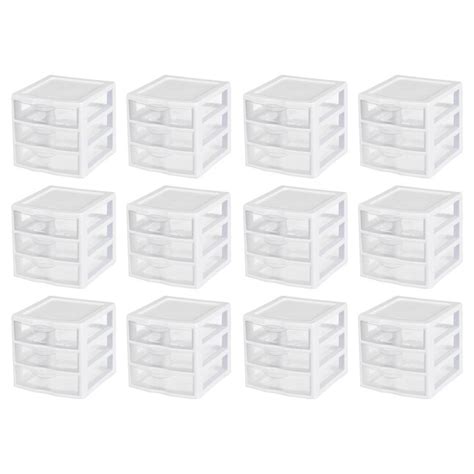 Sterilite Corporation 12 Pack 3 Drawers White Stackable Plastic Storage