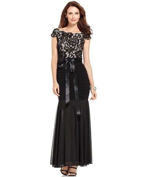 Betsy And Adam Dress Off Shoulder Lace Pleated Gown Dresses Women