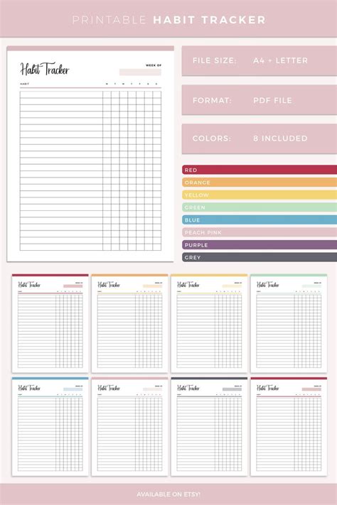 Printable Habit Tracker Print At Home Weekly Habbit Tracking Checklist