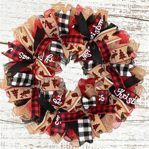 Buffalo Plaid Wreath Christmas Wreath For Front Door Etsy Deco Mesh