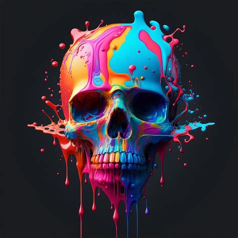 Calavera Con Pintura Goteada De Colores Del Arco Iris Foto Premium