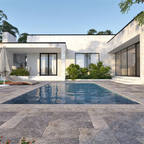 Silver Travertine Natural Stone Pool Pavers Australian Paving Centre