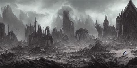 ruined ashen landscape, littered with corpses and | Stable Diffusion