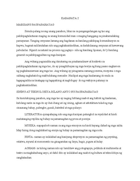 Retorika Summary Bsed Filipino I Kabanata 2 Mabisang Pagpapahayag