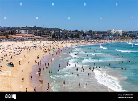 Bondi Beach Sydney Australia Crowded Bondi Beach In Summer 2023