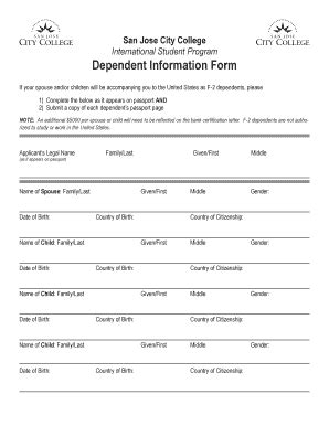 Fillable Online Sjcc Dependent Information Form San Jose City College