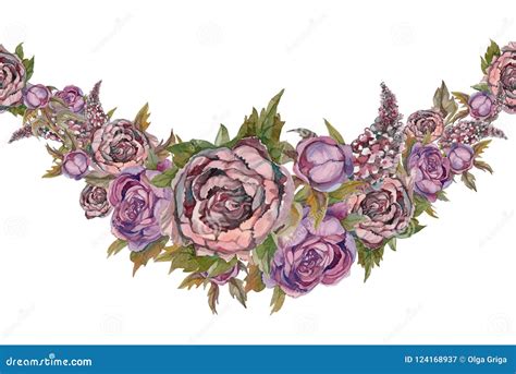 Seamless Border Is A Garland Of Flowers Roses Peonies Lilacs