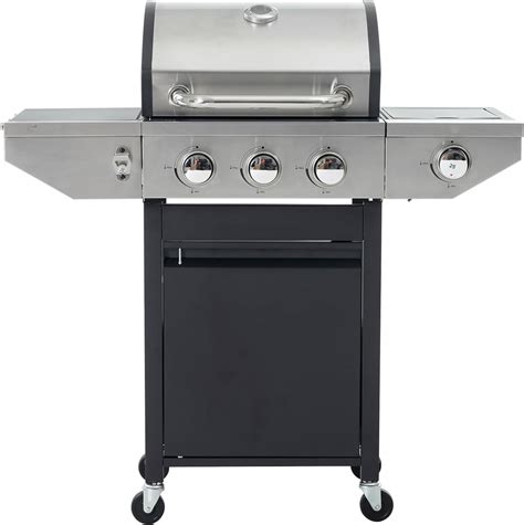 Holaki 3 Burners Propane Gas Grill With Side Burner And Thermometer 33950 Btu Output Stainless