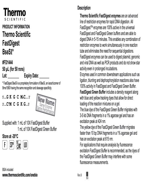 Fillable Online Fastdigest Bsesi Thermo Fisher Scientific Fax Email