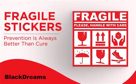 Blackdreams® Fragile Please Handle With Care Stickers Labels With 6 Different Logo 2x2 Inch