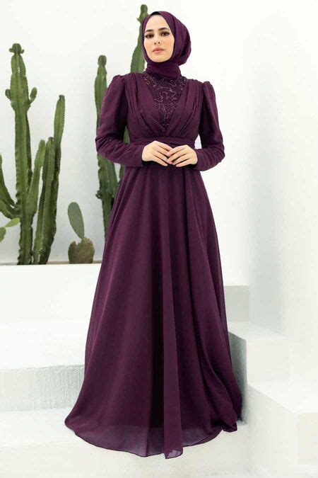 Purple Hijab Evening Dress Mor Neva Style