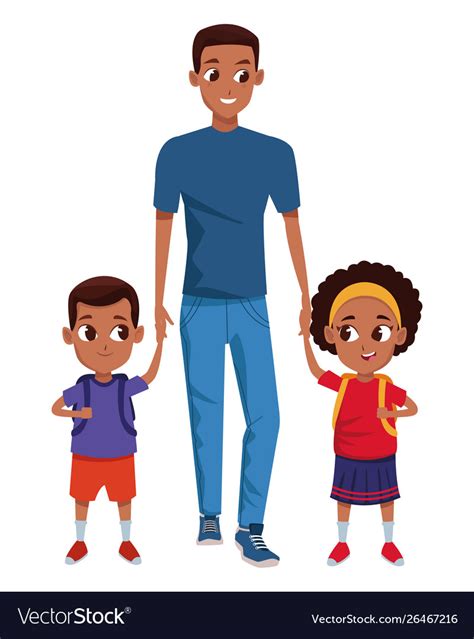 Family single parent with children cartoon Vector Image