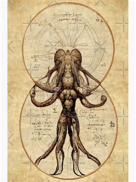 Ancient Cthulhu Monster Anatomical Diagram Vitruvian Man Sticker For