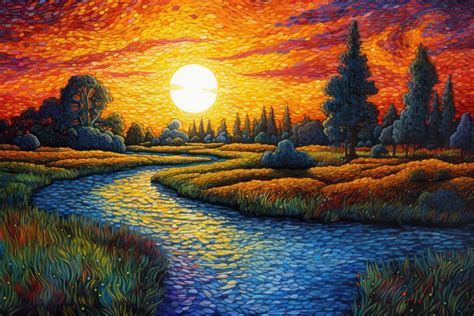 Illustration sunset landscape outdoors painting | Free Photo ...