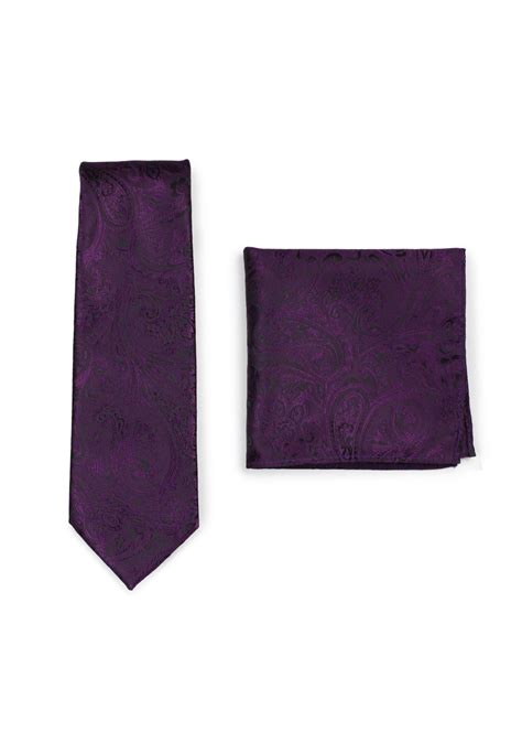 Berry Purple Paisley Tie Set Mens Dresswear Tie Pocket Square Set In Berry Bows N