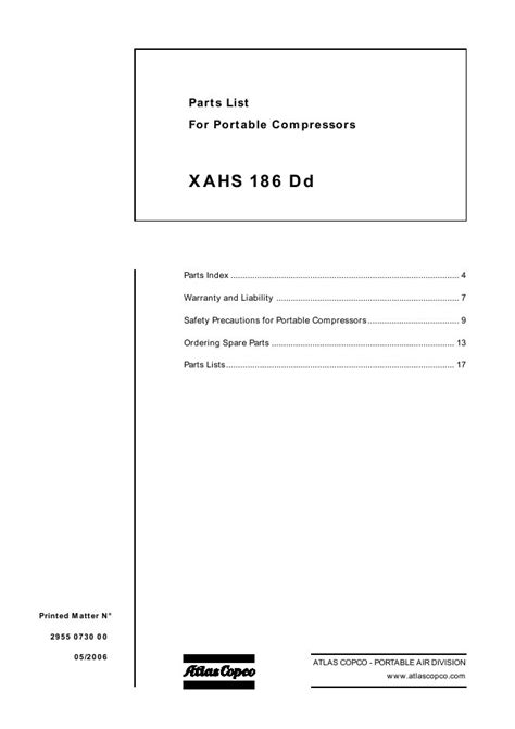 Atlas Copco Xahs Dd Portable Compressors Parts Manual