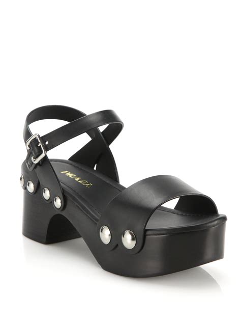 Lyst Prada Leather Wooden Clog Sandals In Black