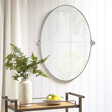 Bathroom Vanity 20x30 Stainless Steel Metal Framed Brushed Nickel Oval Pivoting Bathroom Mirror