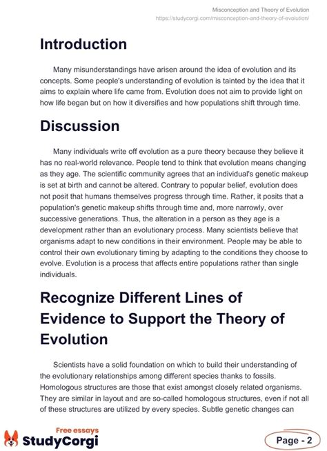 Misconception And Theory Of Evolution Free Essay Example