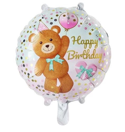 Balon Foliowy Happy Birthday Z Misiem 46Cm PartyPal Przyjęcia i