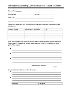 PLC Team Meeting Feedback Form (editable & fillable resource) | TPT