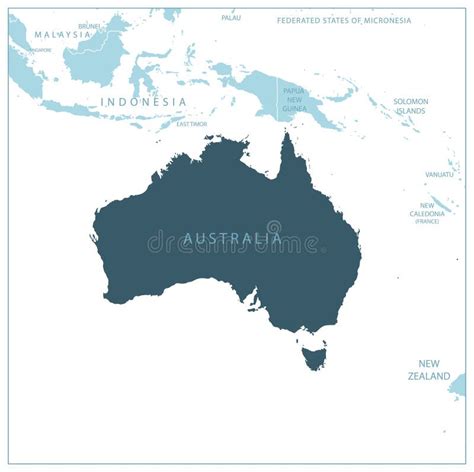 Australia Blue Map With Neighboring Countries And Names Stock