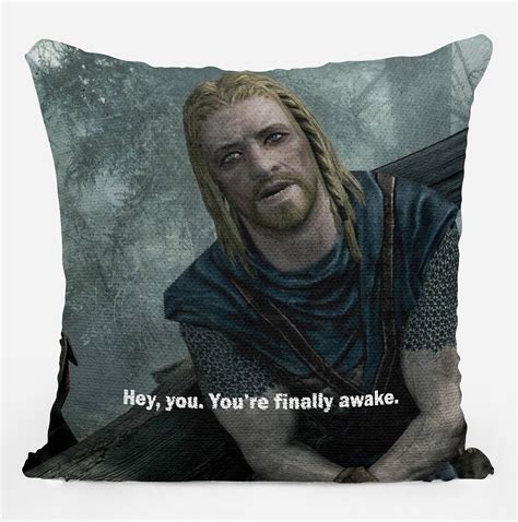 Skyrim Hey You Youre Finally Awake Meme Sequin Pillow Case Cool