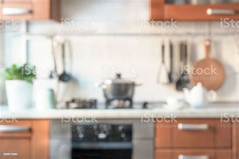 Blurred Background Modern Kitchen With Bokeh Light Stock Photo