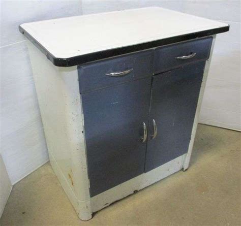 Mid Century Porcelain Enamel Metal Two Drawer Two Door Kitchen Cabinet