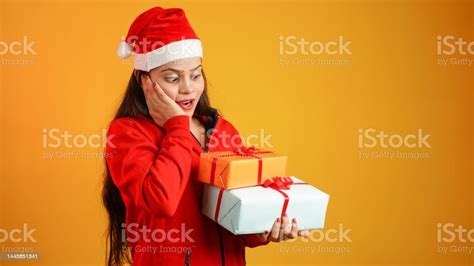 Beautiful Young Woman With Christmas T Box Asian Indian Girl Wearing