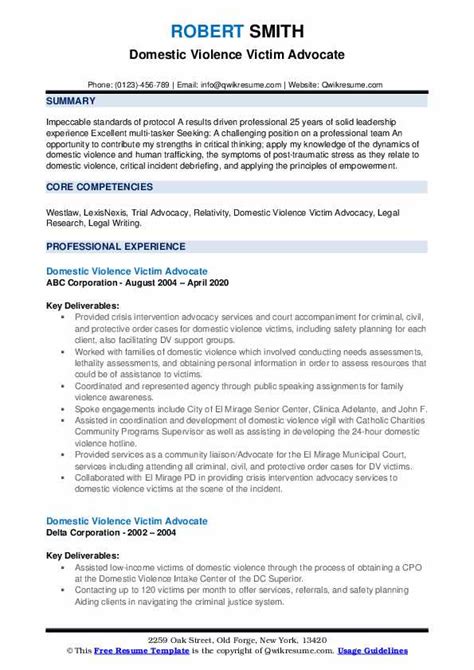 Domestic Violence Victim Advocate Resume Samples Qwikresume