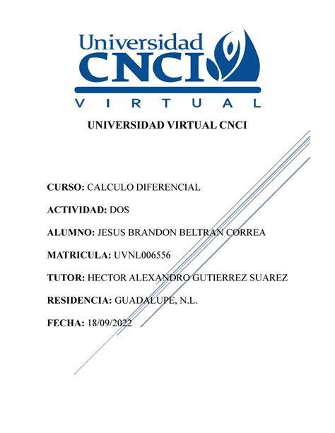 Cnci Actividad 2 Calculo Diferencial Universidad Virtual Cnci Curso