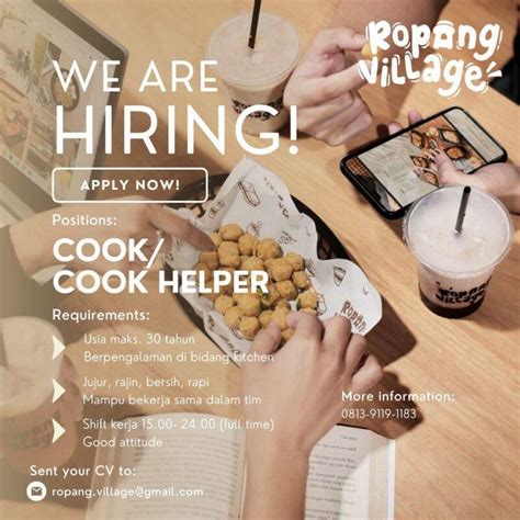 Lowongan Kerja Cook Cook Helper Barista Di Ropang Village