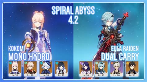 C0 Kokomi Furina Mono Hydro C0 Eula Raiden NEW Spiral Abyss 4 2